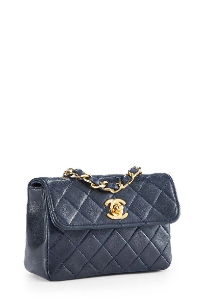 Pre-owned Chanel Navy Quilted Lambskin Half Flap Micro