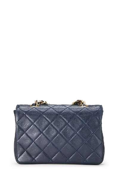 Pre-owned Chanel Navy Quilted Lambskin Half Flap Micro