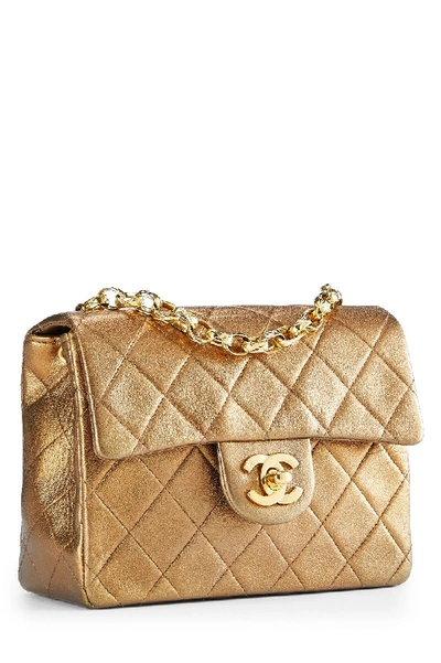 Pre-owned Chanel Gold Metallic Quilted Lambskin Half Flap Mini