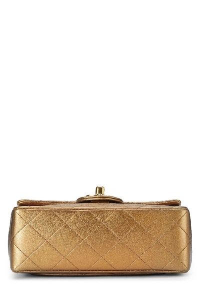 Pre-owned Chanel Gold Metallic Quilted Lambskin Half Flap Mini