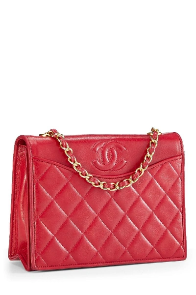 Pre-owned Chanel Red Lambskin Pocket Full Flap Shoulder Bag Small