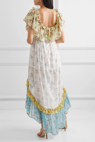 Shop Loveshackfancy Alexia Asymmetric Ruffled Floral-print Cotton-gauze Dress In White