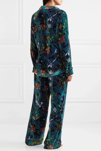 Shop Olivia Von Halle Lila Floral-print Silk-velvet Pajama Set In Blue