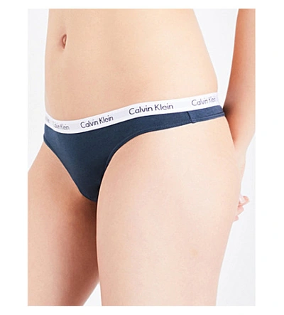 Shop Calvin Klein Carousel Stretch-cotton Thong In Oh4 High Octane