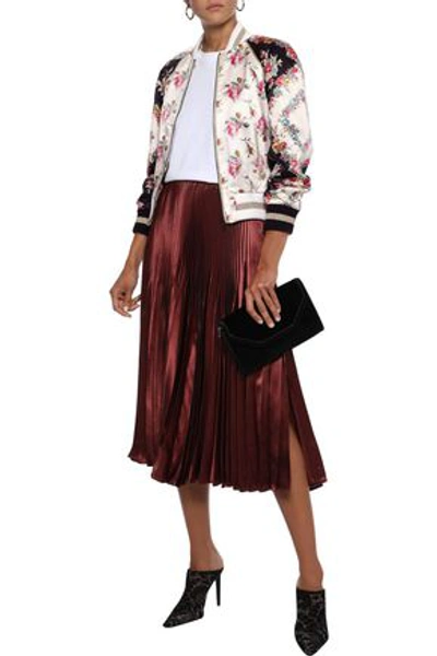 Shop Gucci Woman Embellished Floral-print Silk-satin Bomber Jacket Cream