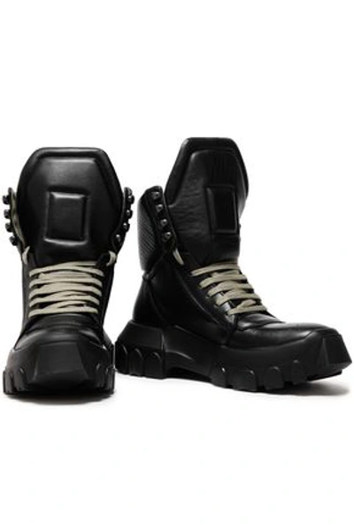 Shop Rick Owens Tractor Dunk Leather Platform Combat Boots In Black