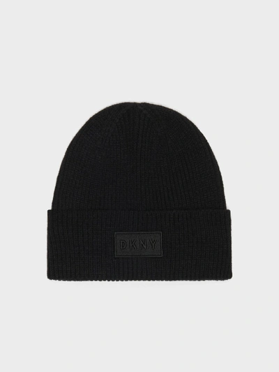 Shop Donna Karan Ribbed Beanie With Embroidered Logo In Black