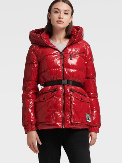 Dkny Sport Belted Hooded Puffer Jacket In Red | ModeSens