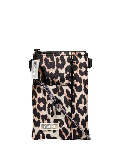 Shop Ganni Leopard Print Cross-body Bag In Brown