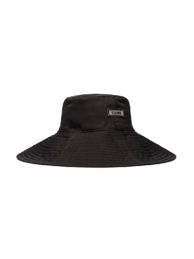 Shop Ganni Logo Patch Bucket Hat In Black