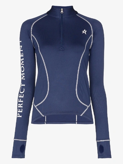 Shop Perfect Moment Knitted Half Zip Thermal Top In Blue