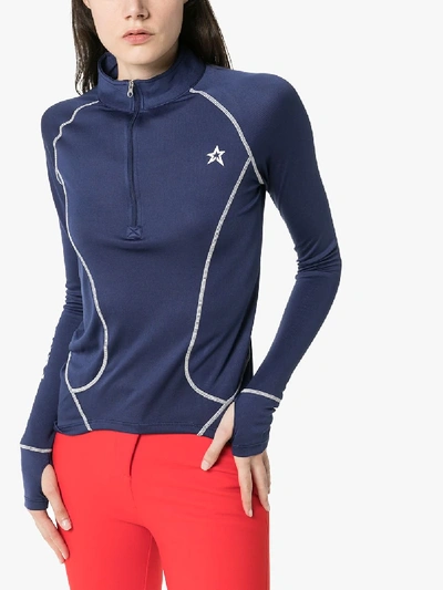 Shop Perfect Moment Knitted Half Zip Thermal Top In Blue