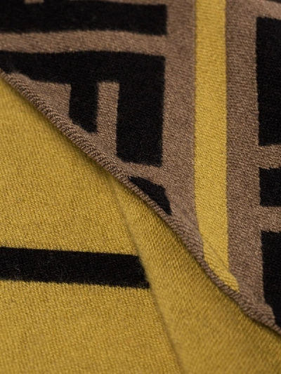 Shop Fendi Brown And Yellow Striped Logo Wool And Silk Blend Scarf