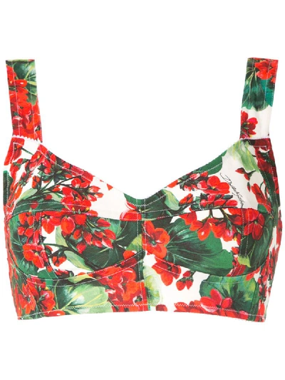 Shop Dolce & Gabbana Hydrangea Printed Cropped Top In Multicolour