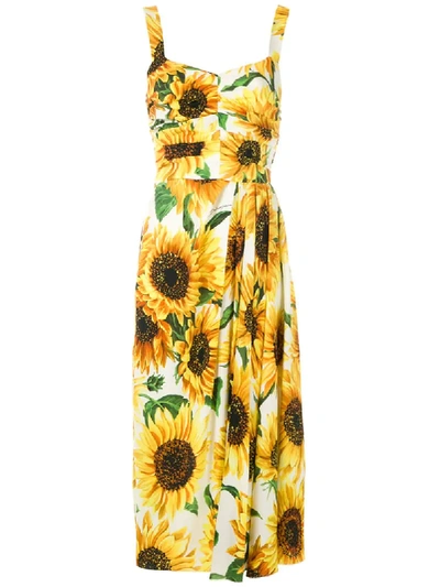 Shop Dolce & Gabbana Sunflower Print Midi Dress In Yellow