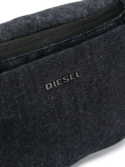 Shop Diesel Logo Lettering Denim Belt Bag In Blue