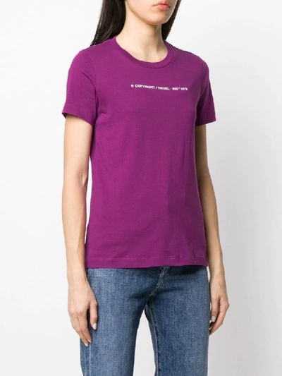 Shop Diesel Logo Print Crew Neck T-shirt In Purple