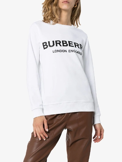 Shop Burberry Fairhall Logo Cotton Sweatshirt In White