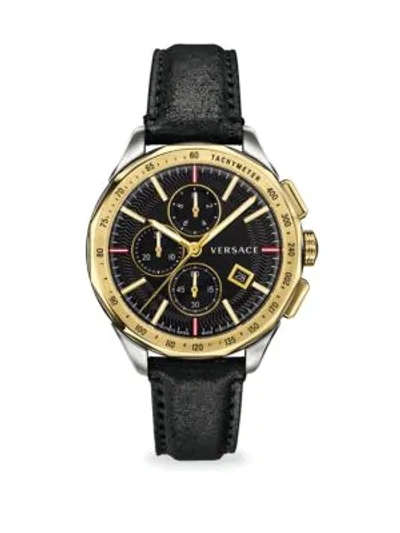 Shop Versace Men's Univers Leather Strap Chronograph Watch In Black