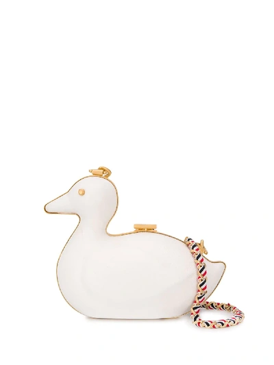 Shop Thom Browne Duck Minaudiere In Pebble Lucido Leather In 白色