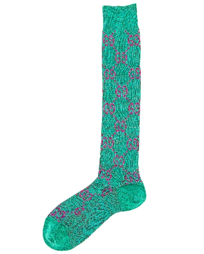 Shop Gucci Logo Socks In Emerald & Pink