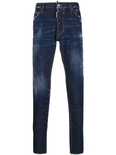 Shop Dsquared2 Paint Splatter Effect Jeans In Blue