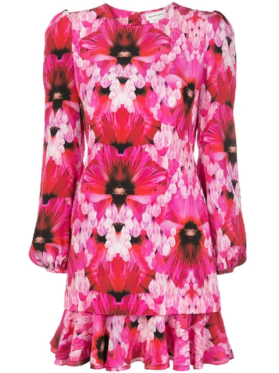 Shop Alexander Mcqueen Floral Print Ruffled Dress In Pink