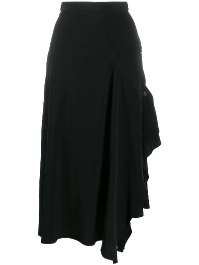 Shop Yohji Yamamoto Asymmetric Midi Skirt In 黑色