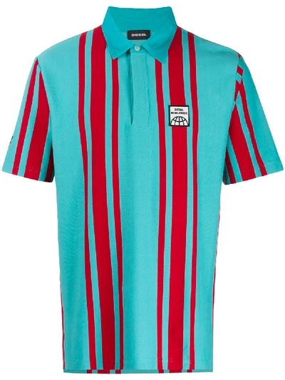 Shop Diesel Polo Shirt With Stripes In Blue