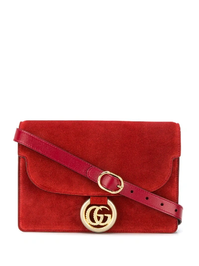 Shop Gucci Logo Plaque Shoulder Bag In Red