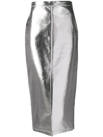 Shop Fendi High-waist Metallic Skirt In Silver