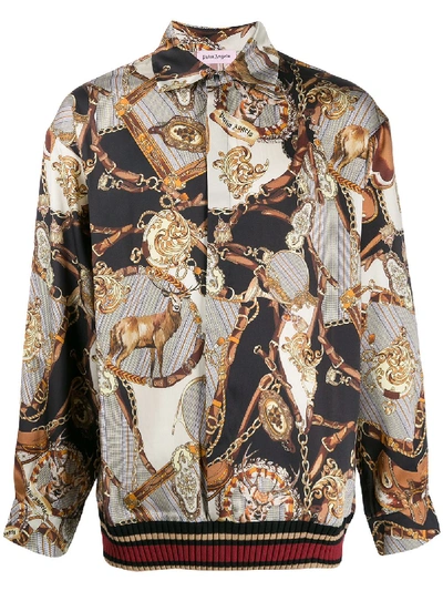 Shop Palm Angels Bridle Print Overshirt In Brown