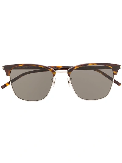 Shop Saint Laurent Tortoiseshell Effect Sunglasses In Brown