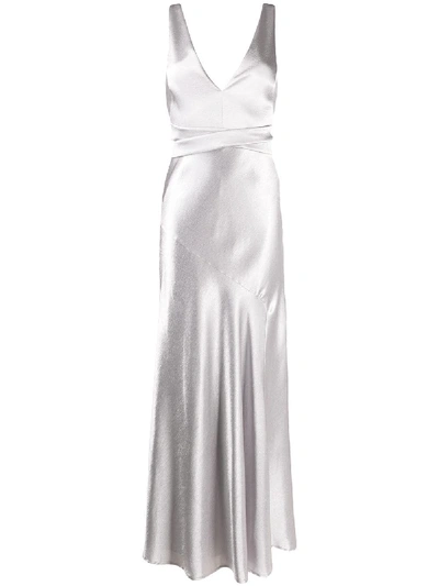 Shop Galvan Metallic Bella Dress In Silver