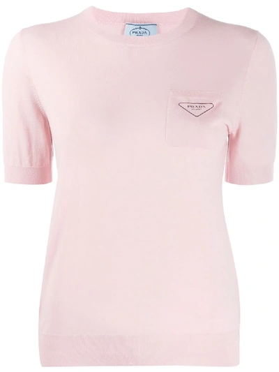 Shop Prada Short-sleeve Knitted Top In Pink