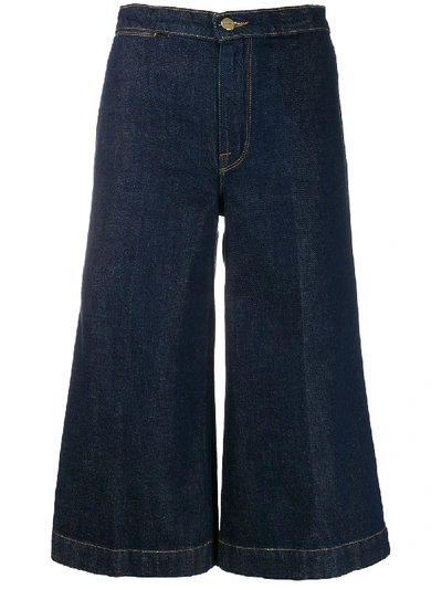 Shop Frame Cropped Wide Leg Denim Jeans In Blue