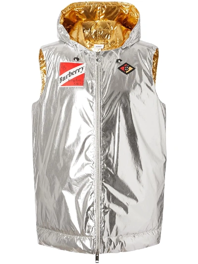 Shop Burberry Logo Patches Gilet In Silver