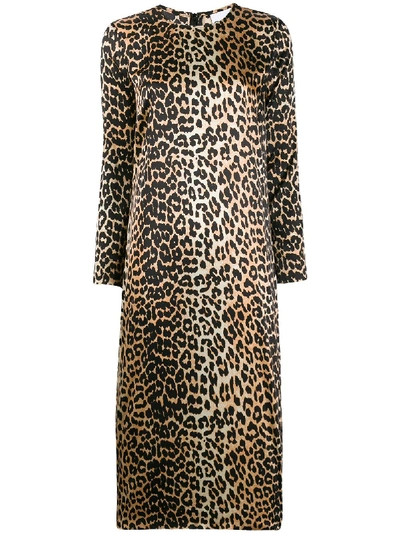Shop Ganni Leopard Print Dress In Neutrals