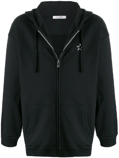 Shop Valentino Vltnstar Zipped Hooded Jacket In Black