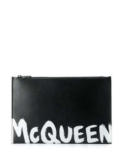 Shop Alexander Mcqueen Graffiti Signature Print Clutch In 黑色