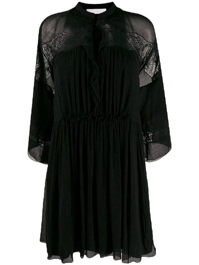 Shop Chloé Lace Panel Dress In Black