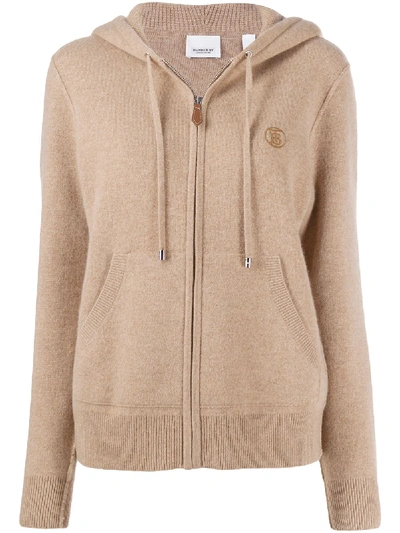 Shop Burberry Knitted Zipped Hoodie In 大地色