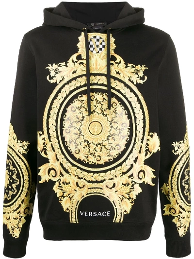Shop Versace Baroque Logo Print Hoodie In 黑色
