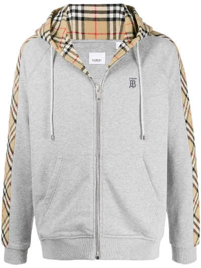 Shop Burberry Vintage Check Details Zipped Hoodie In 灰色