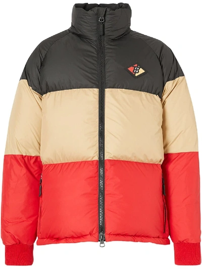 Shop Burberry Colour-block Logo-patch Puffer Jacket In Blue