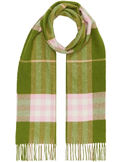 Shop Burberry Check Print Scarf In Green