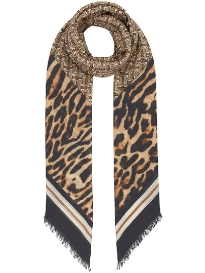 Shop Burberry Monogram Print Square Scarf In Brown