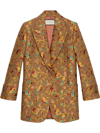 Shop Gucci Gg Floral Blazer In Brown