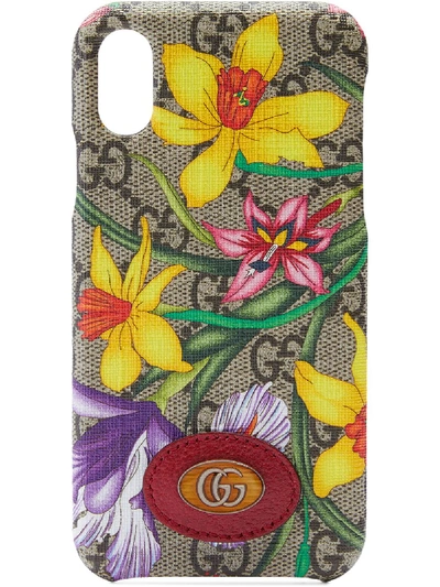 Shop Gucci Iphone X/xs Flora Pattern Phone Case In Neutrals