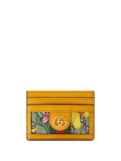 Shop Gucci Ophidia Gg Flora Card Case In Neutrals